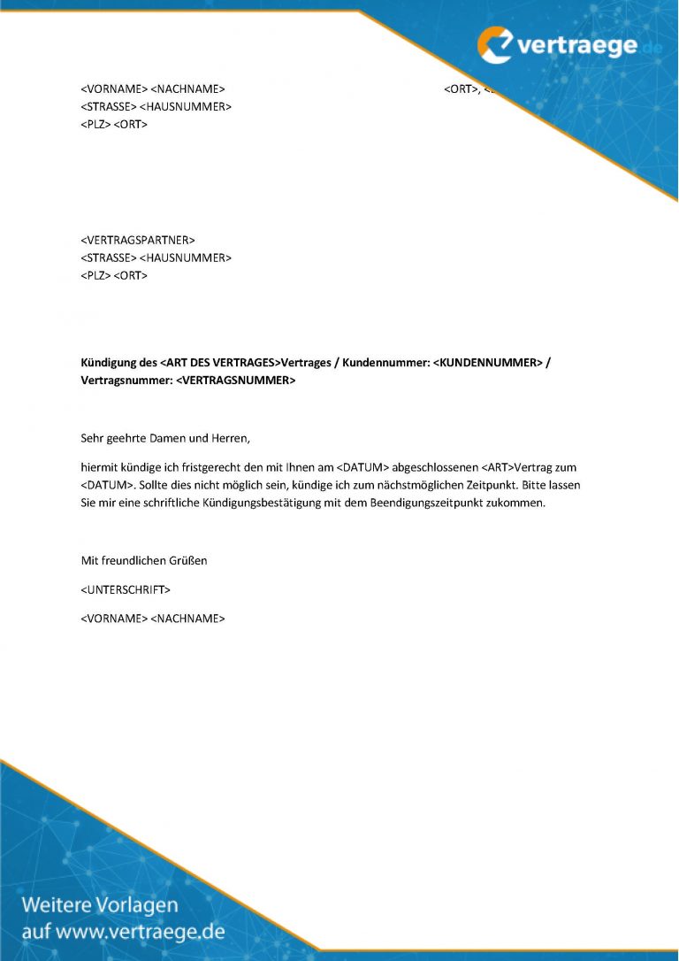 Musterbrief Vertragskündigung - Vertraege.de